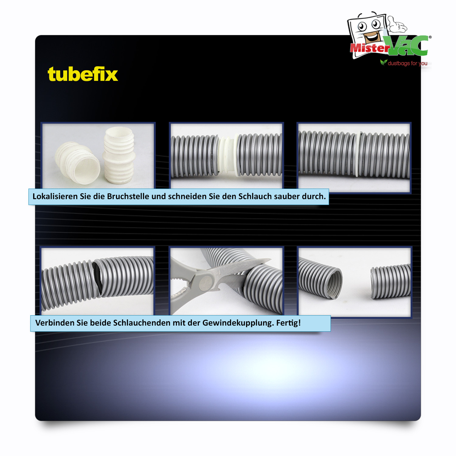 MisterVac TubeFix Reparaturset, DIY Reparatur-Kit,  2 Teilig kompatibel mit Staubsaugerschlauch von Kärcher NT 30/1 Tact L product image #3